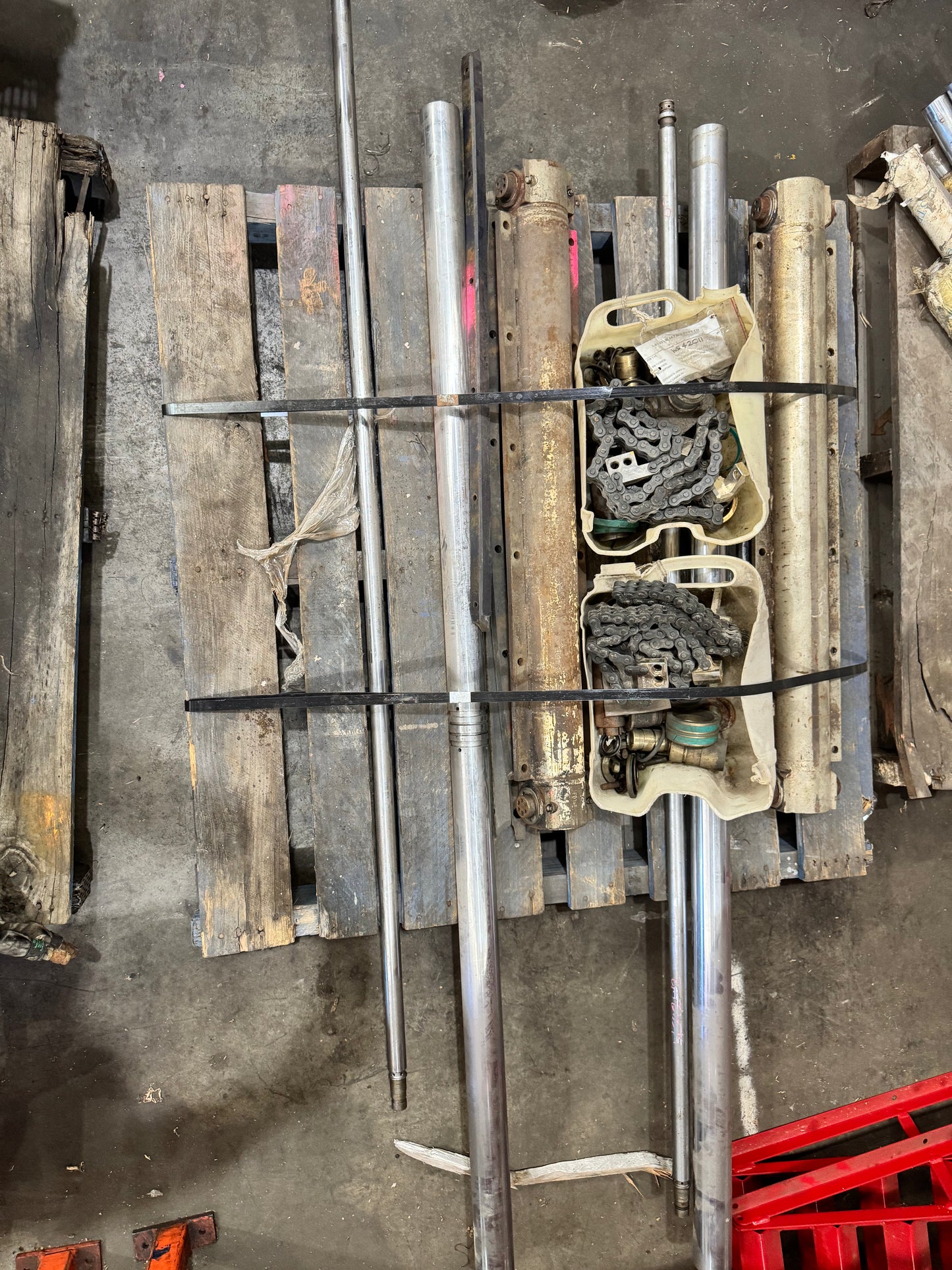 Joy HFX Assorted Spare Parts Lot — Chrome Rods, Cylinders, Gripper Jaw Head plates, Bottom Plates (Used)